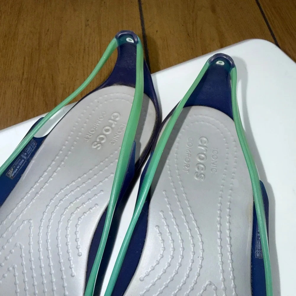 Crocs Isabella Strappy Sandals Cerulean Blue Green Womens 7 Slingback Flats